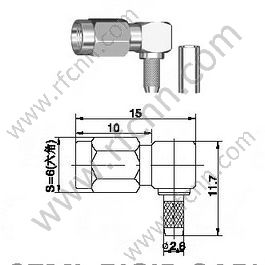 SSMA זכר זווית ישרה עבור RG174 מחבר RF
