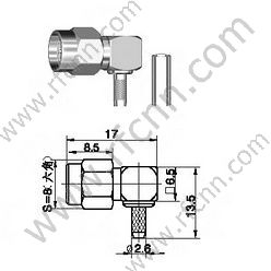 SMA זכר Crimp זווית ישרה עבור RG174, RG316 מחבר RF